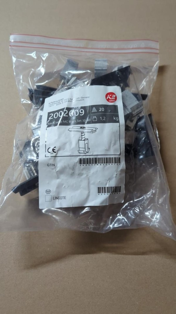 Bride intermédiaire / pince centrale photovoltaïque K2 Systems 2002609 – MiniClamp 30-50 mm, noir anodisé